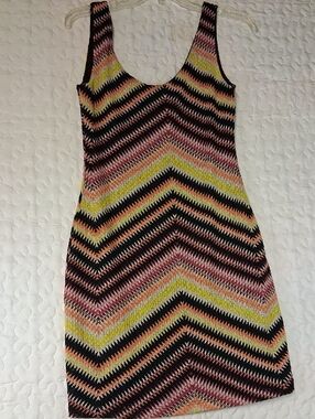 Noble U Black and Yellow Chevron Knit Mini Dress Size M Great Party Dress